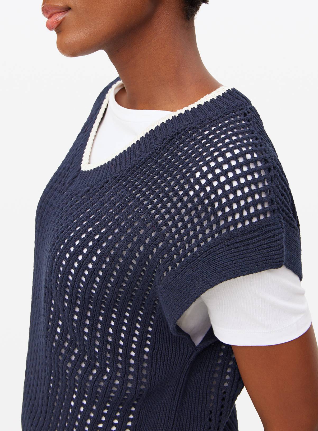 Navy Open Stitch V Neck Sleeveless Vest 10 - Image 3