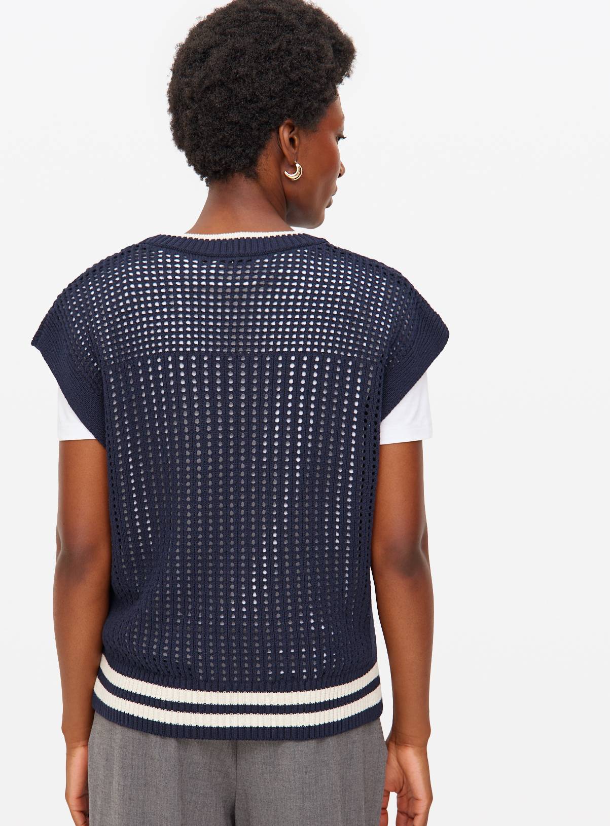 Navy Open Stitch V Neck Sleeveless Vest 10 - Image 4