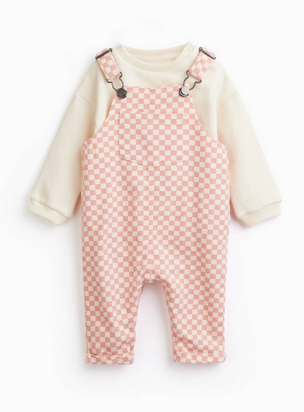 Pink Checkerboard Dungaree & Bodysuit Set 3-6 months
