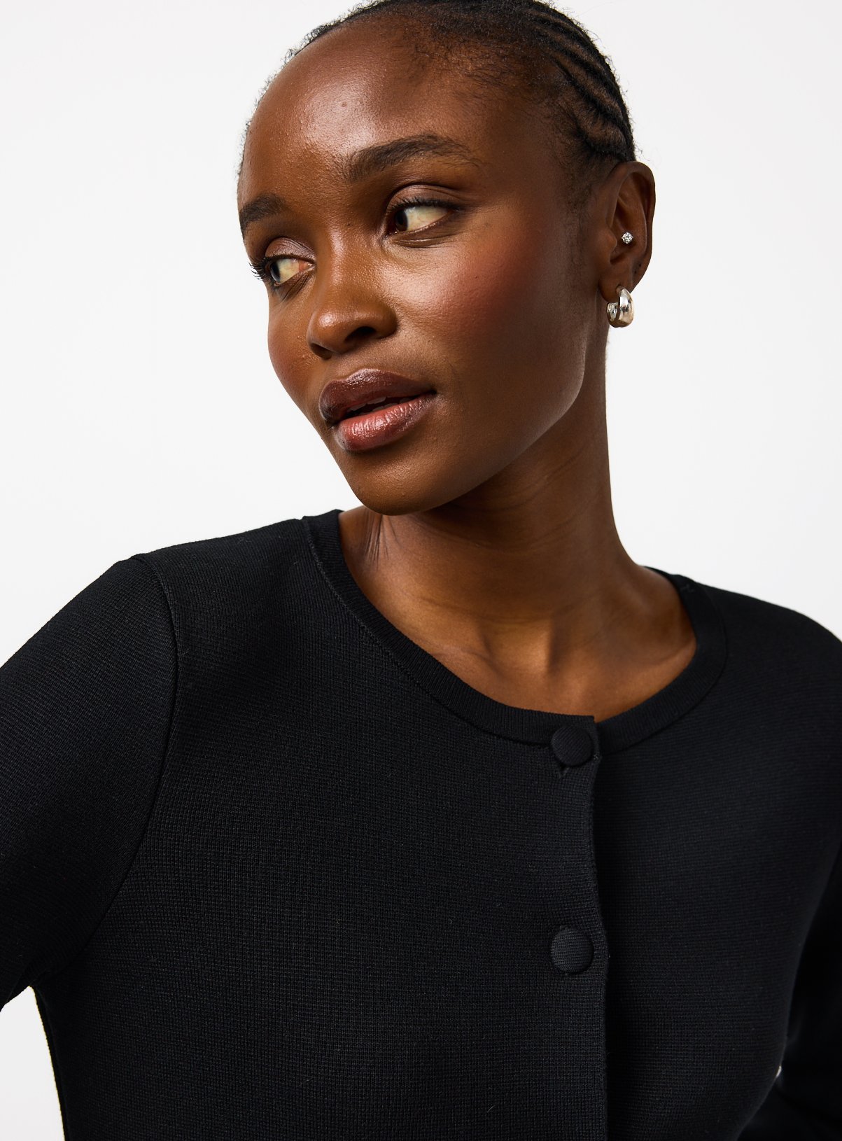 Black Compact Knit Button Long Sleeve Top 6 - Image 2 thumbnail