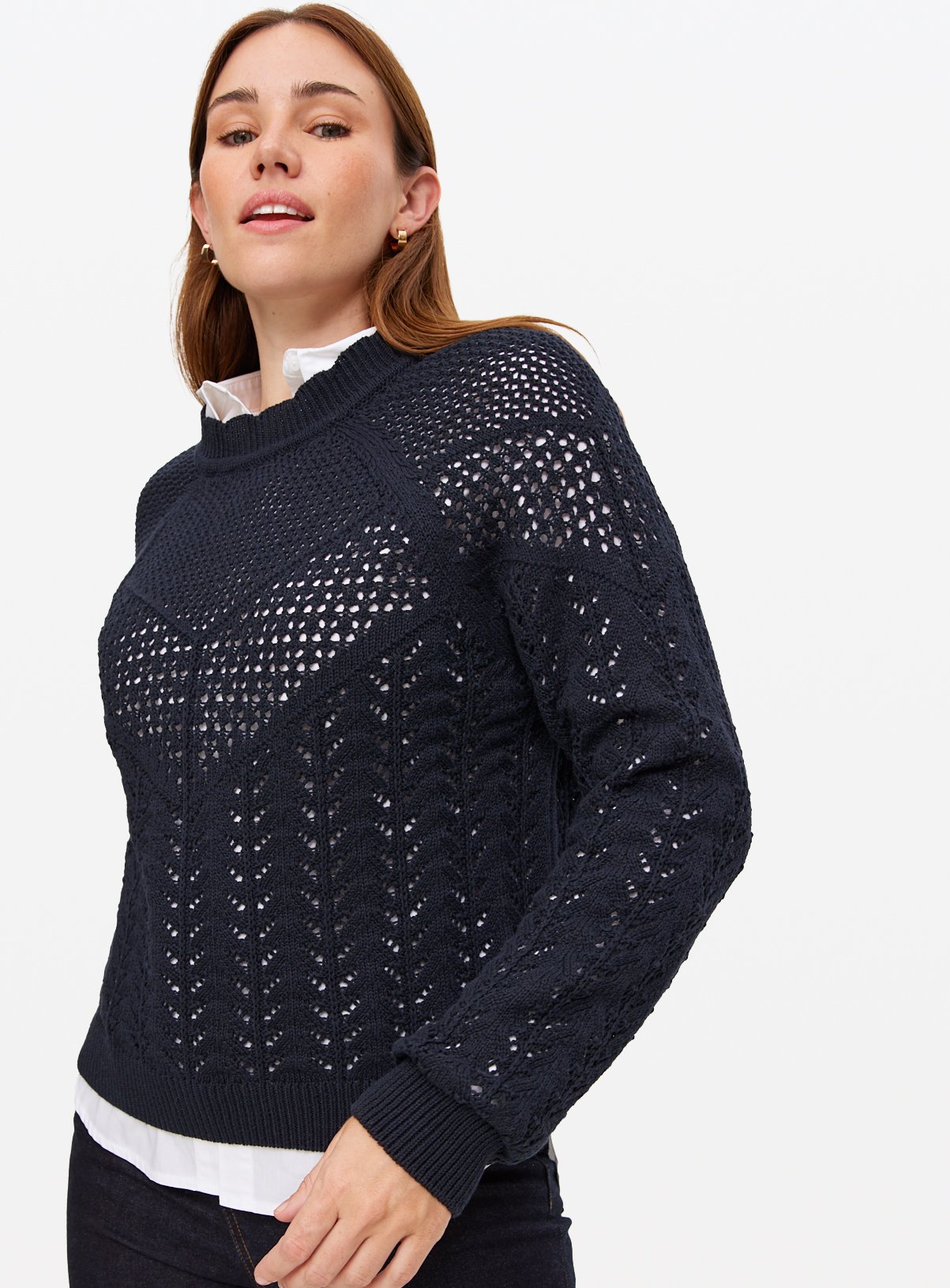 Navy Pointelle Knit Crew Jumper 16 - Image 1 thumbnail