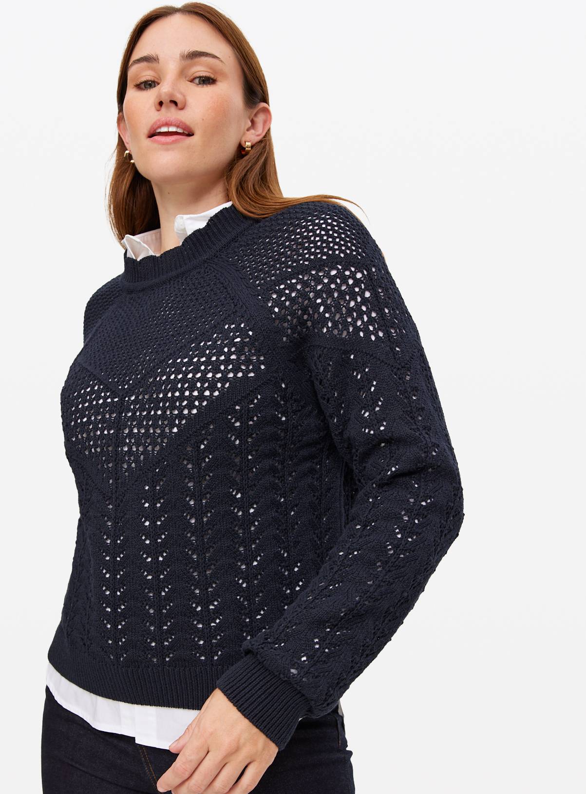 Navy Pointelle Knit Crew Jumper 16 - Image 1