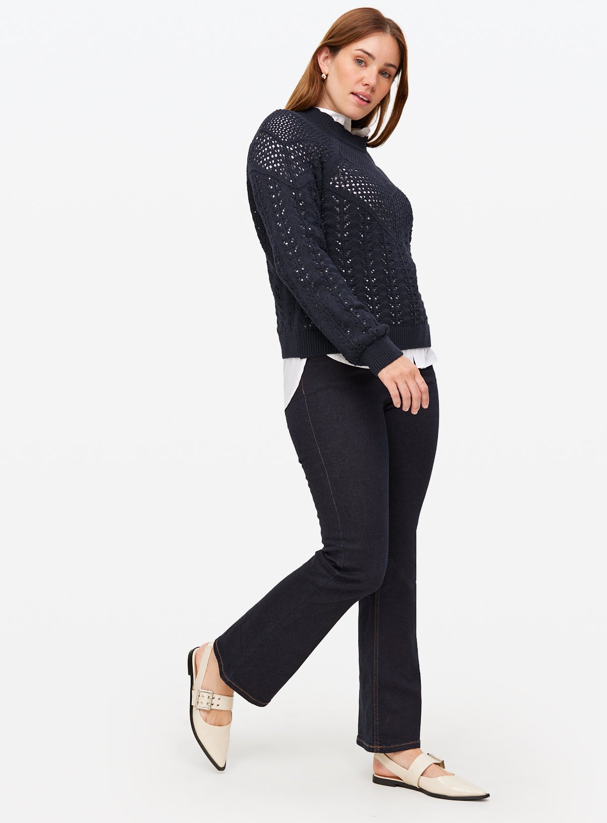 Navy Pointelle Knit Crew Jumper 16 - Image 2 thumbnail