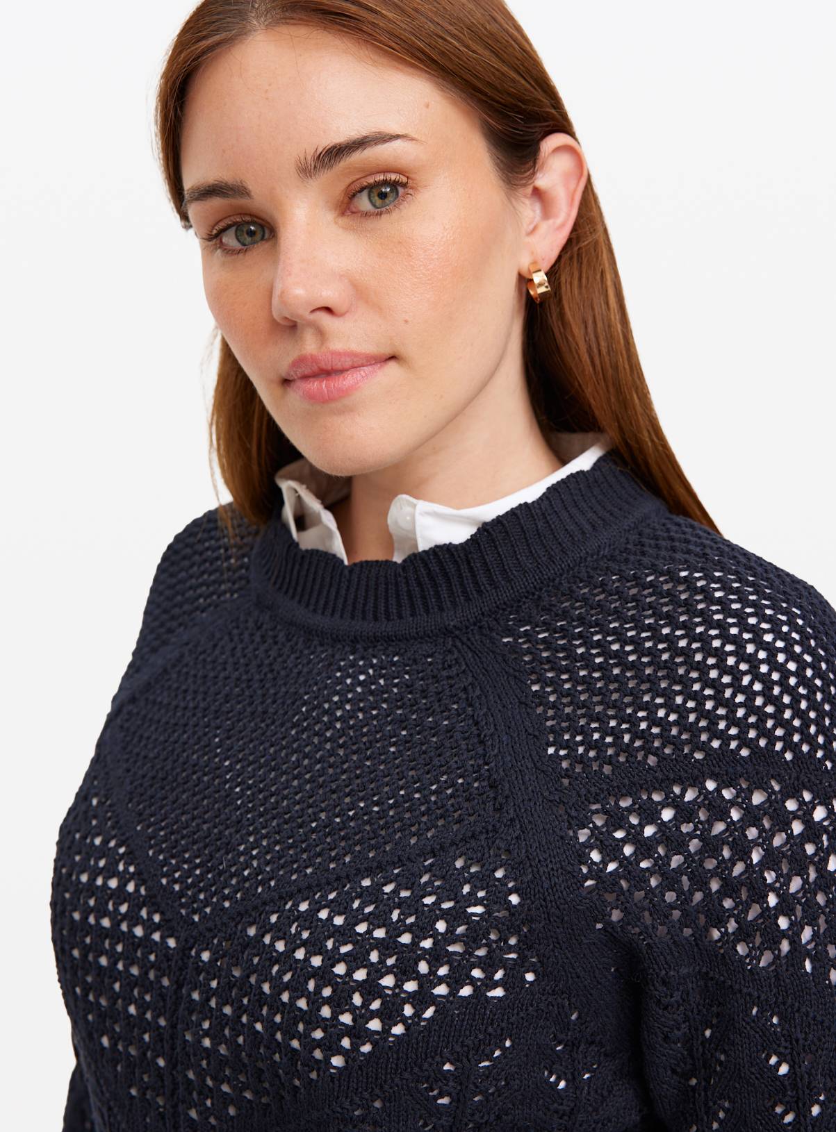 Navy Pointelle Knit Crew Jumper 16 - Image 3
