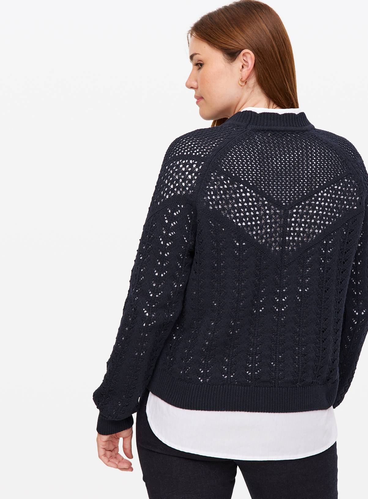 Navy Pointelle Knit Crew Jumper 16 - Image 4