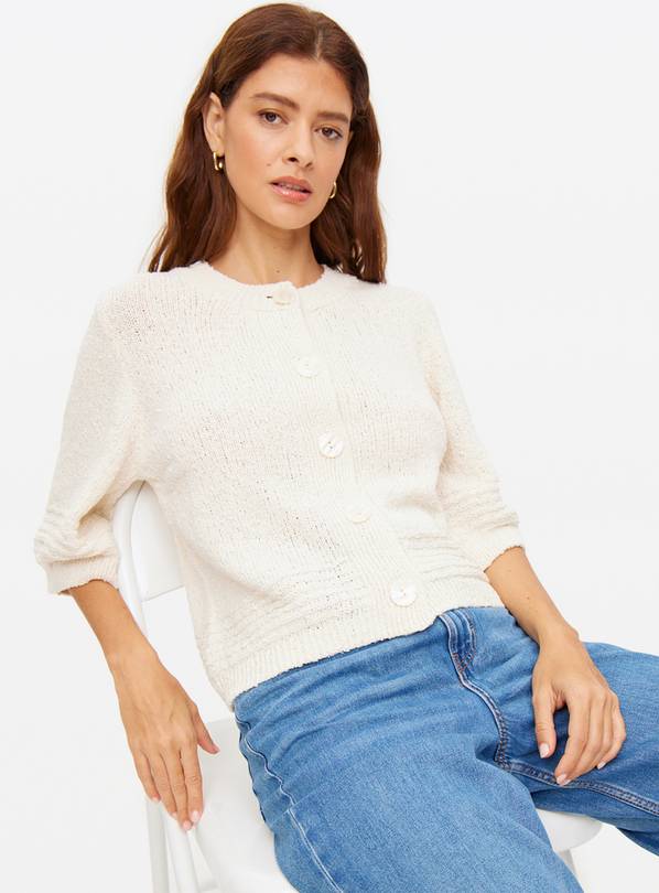 Cream Boucle Knitted Boxy Cardigan  22
