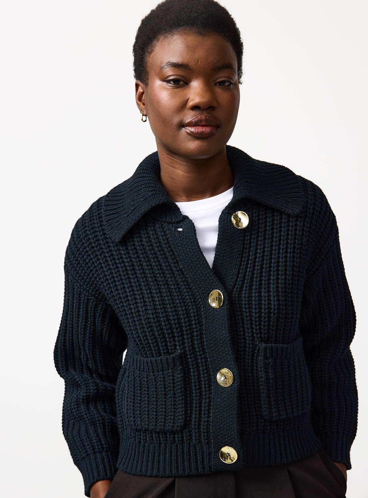 Black Chunky Gold Button Cardigan S - Image 1