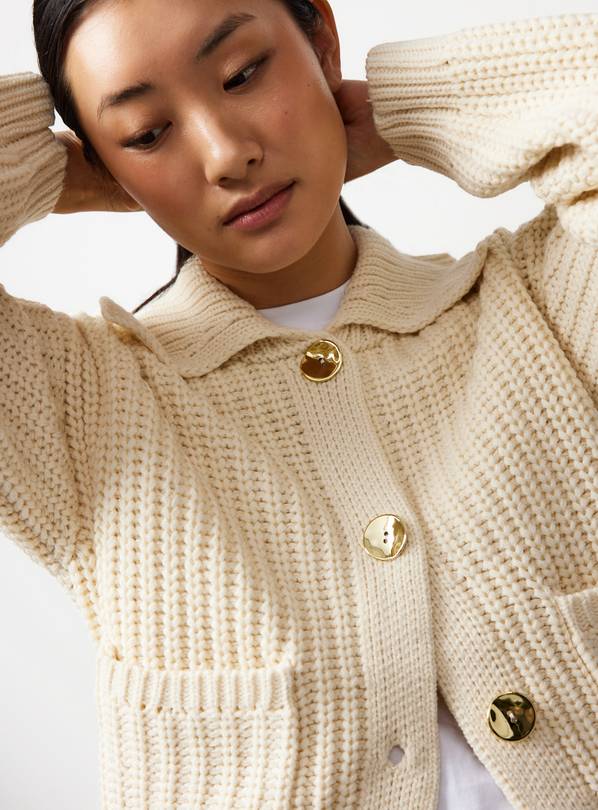 Cream Chunky Gold Button Cardigan M