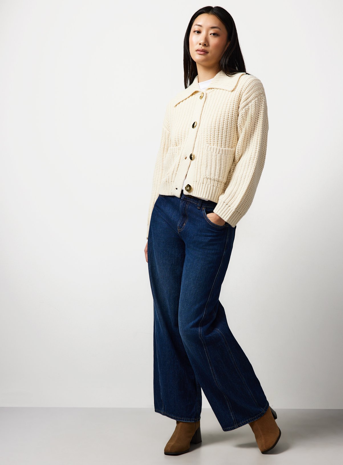 Cream Chunky Gold Button Cardigan M - Image 2 thumbnail