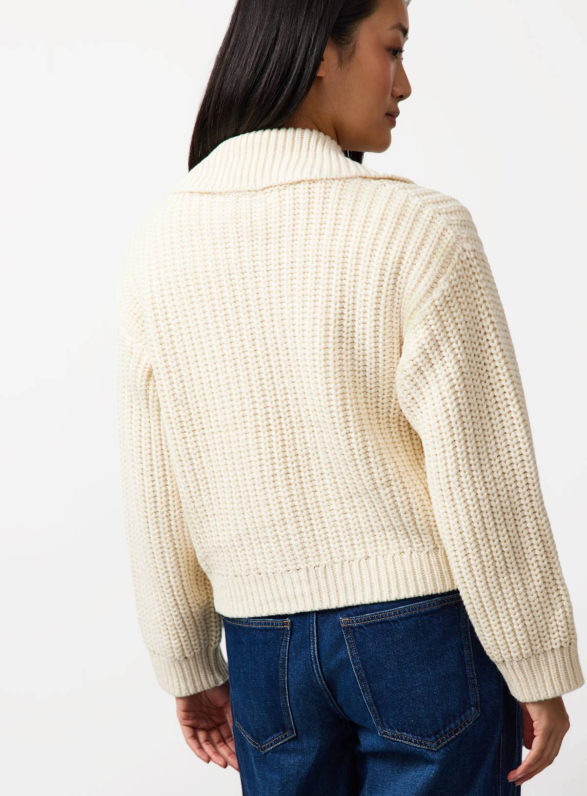 Cream Chunky Gold Button Cardigan M - Image 4