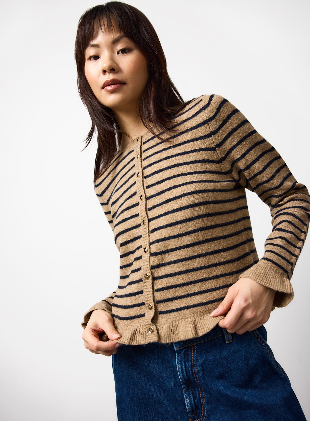 Brown Frill Hem Button Cardigan 10 - Image 1 thumbnail