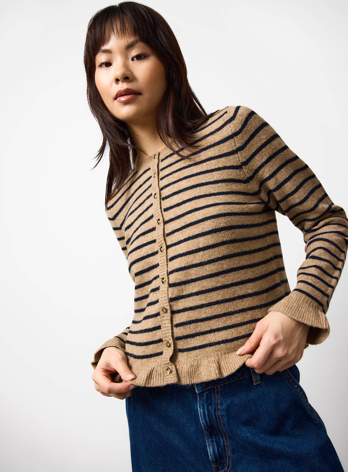 Brown Frill Hem Button Cardigan 10 - Image 1