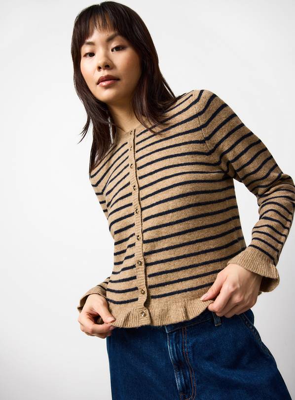 Brown Frill Hem Button Cardigan 20