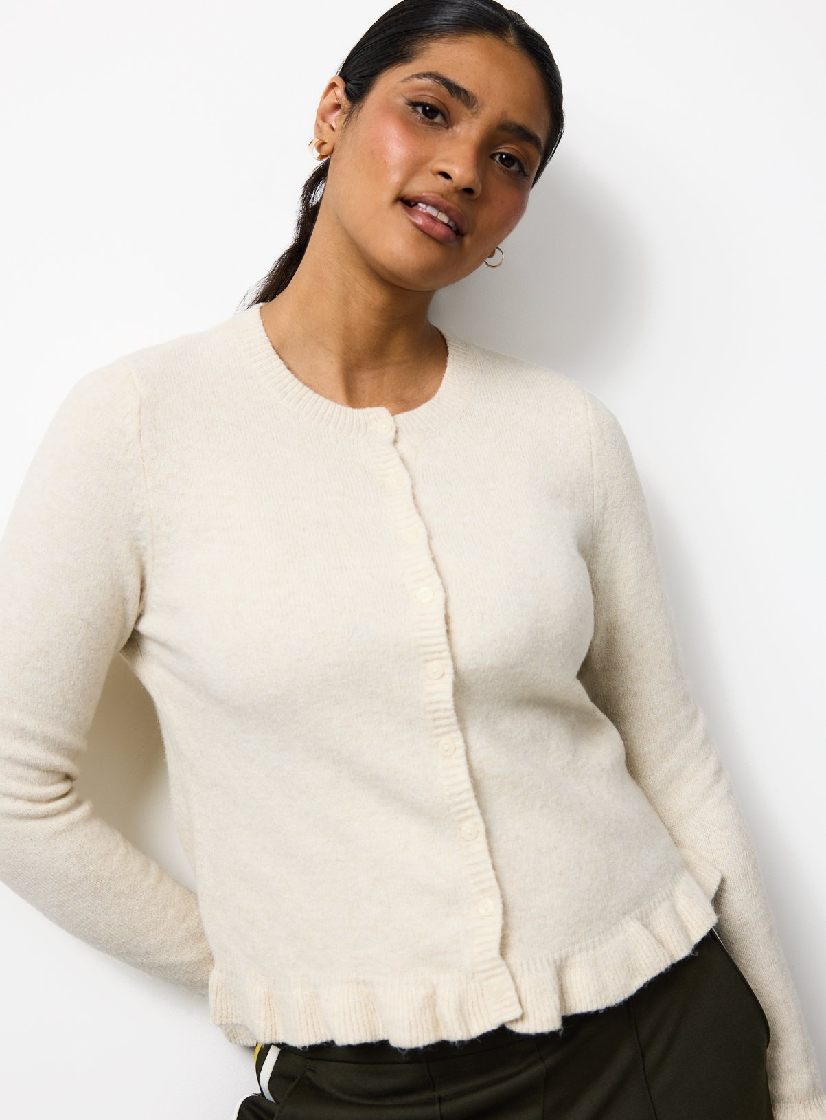 Cream Frill Hem Button Cardigan 22 - Image 1 thumbnail
