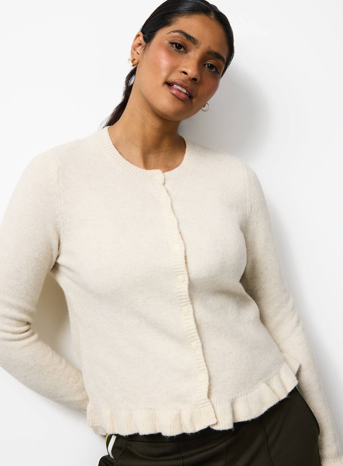 Cream Frill Hem Button Cardigan 22 - Image 1