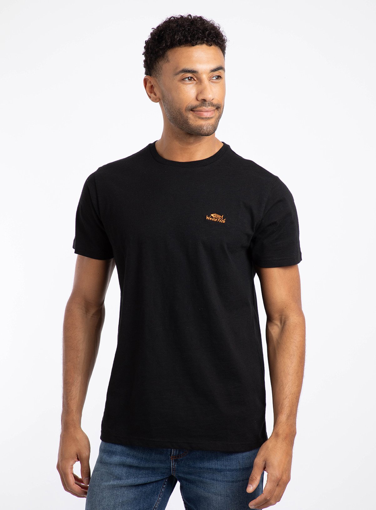 Men's WEIRD FISH Fished Cotton Branded T Shirt Black