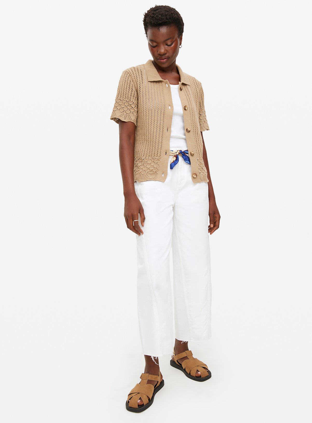 Beige Pointelle Collared Top S - Image 2 thumbnail