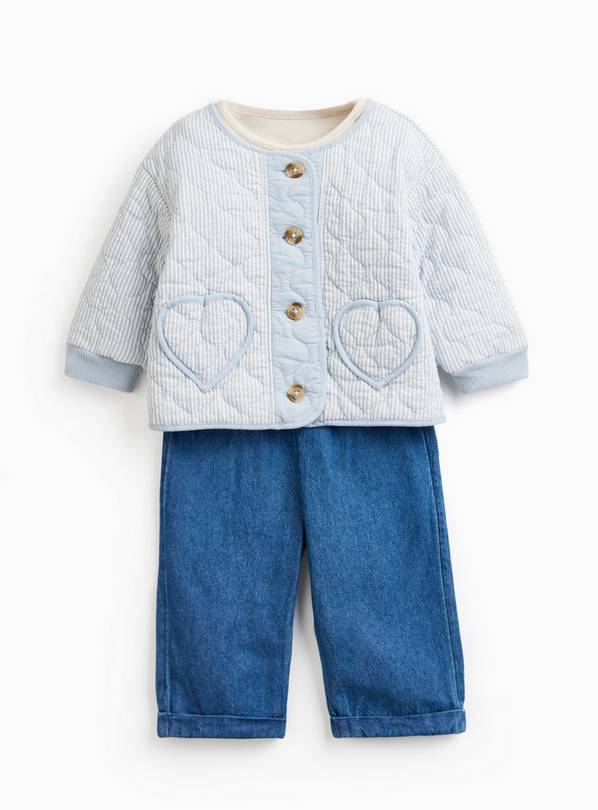 Blue Quilted Jacket 3-Piece Set 9-12 months