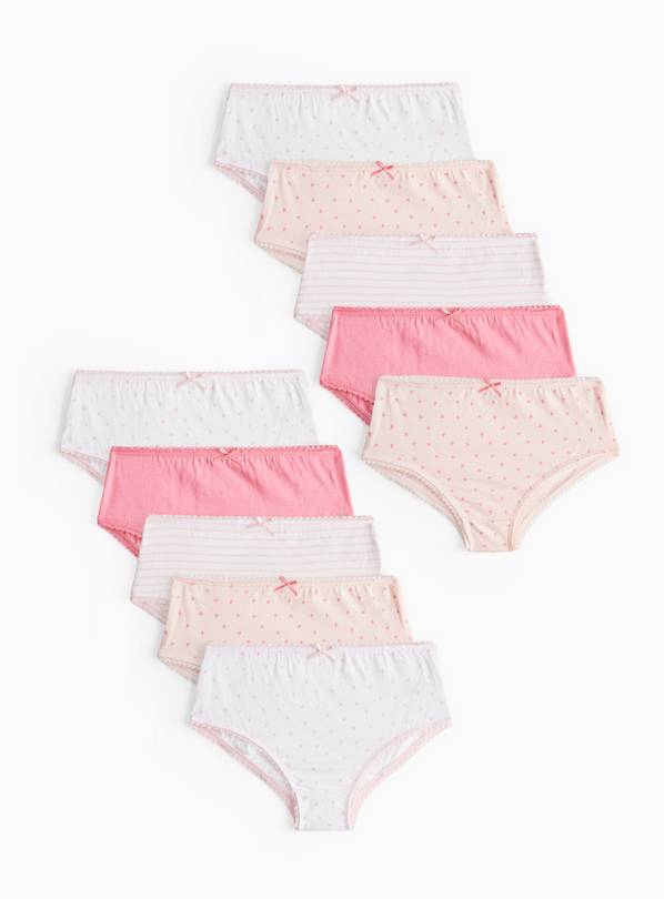 Pink Heart Printed Cotton Briefs 10 Pack 10-11 years