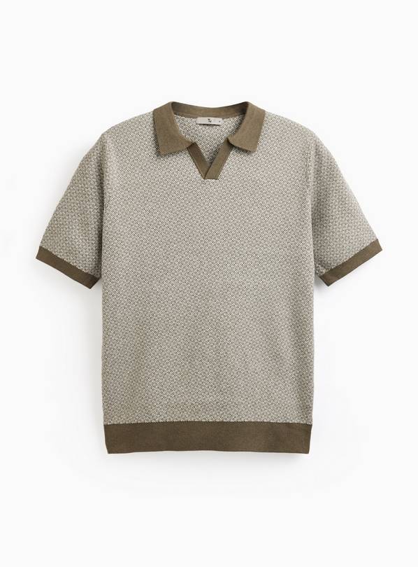Khaki Jacquard Trophy Neck Polo Shirt S