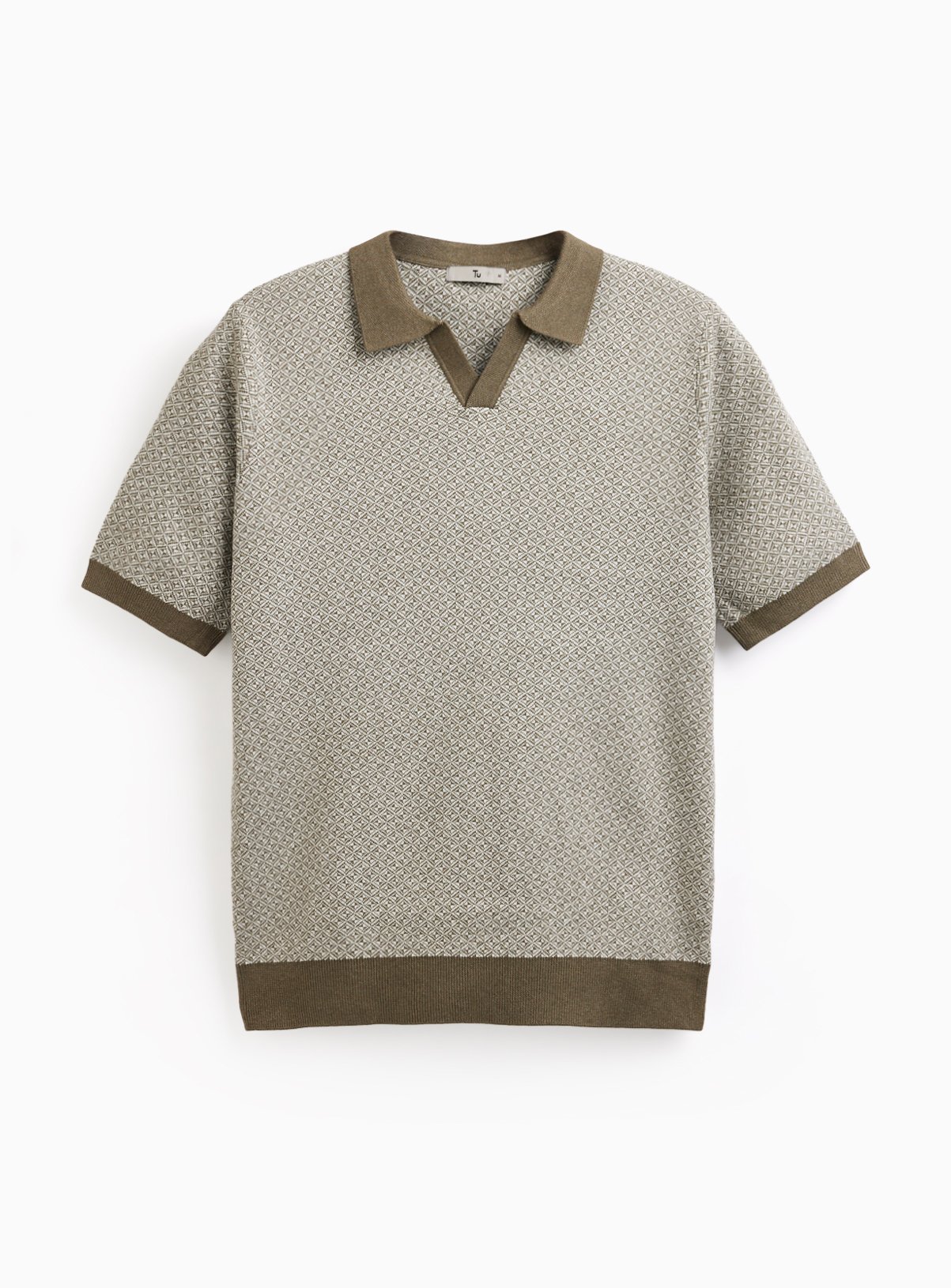 Khaki Jacquard Trophy Neck Polo Shirt S - Image 3 thumbnail