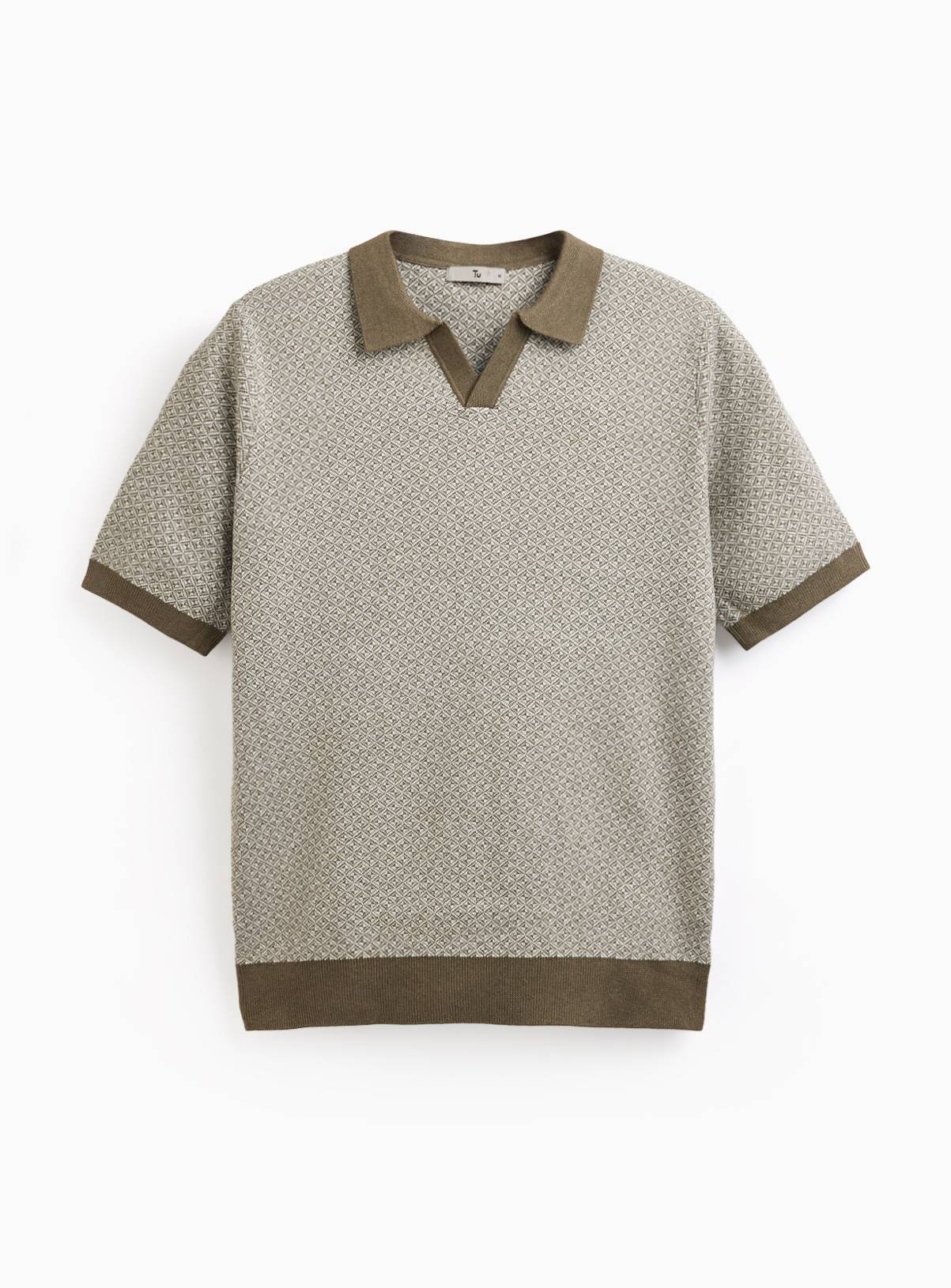Khaki Jacquard Trophy Neck Polo Shirt S - Image 3