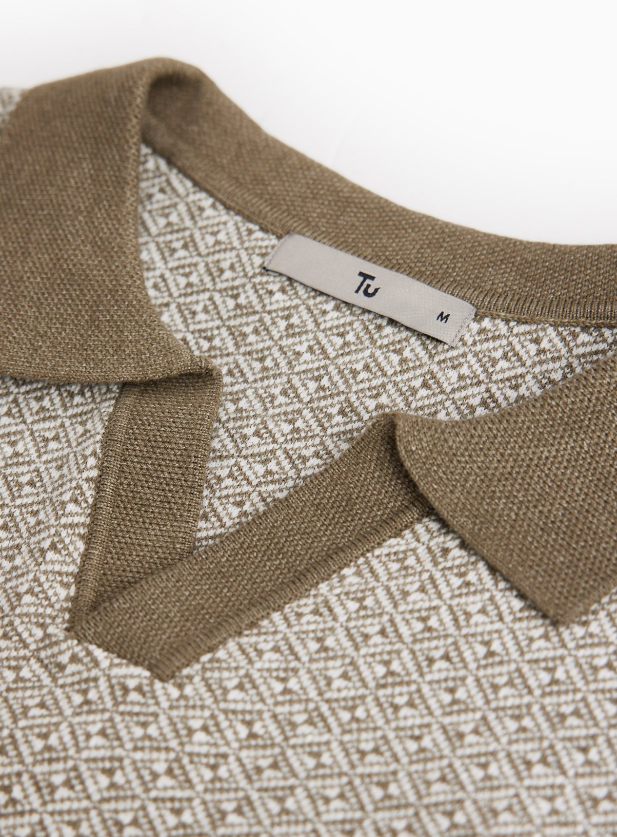 Khaki Jacquard Trophy Neck Polo Shirt S - Image 4 thumbnail