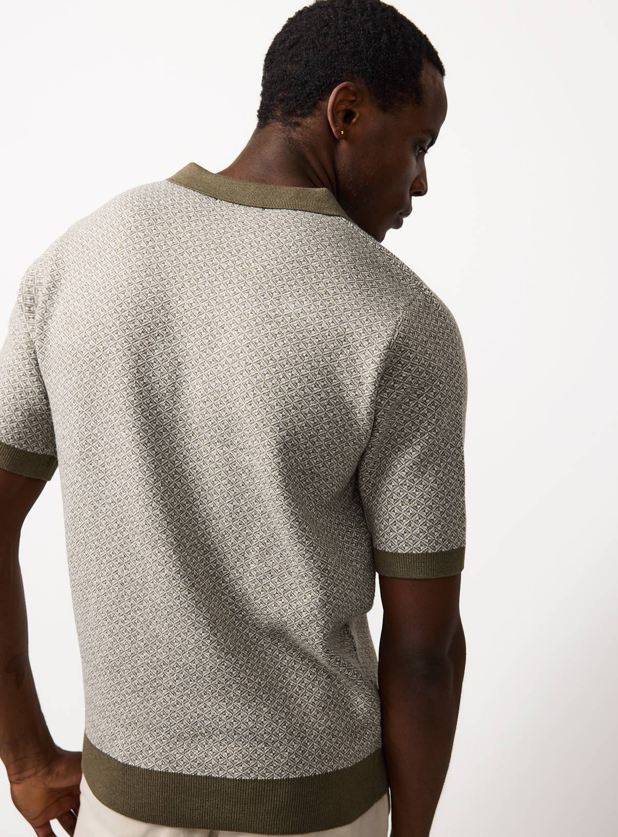 Khaki Jacquard Trophy Neck Polo Shirt S - Image 5