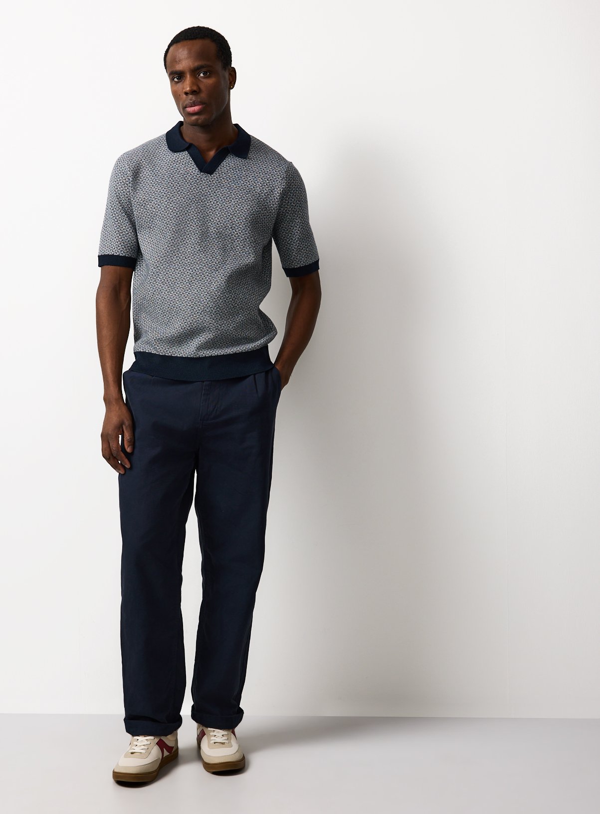 Navy Jacquard Trophy Neck Polo Shirt XXXL - Image 2 thumbnail