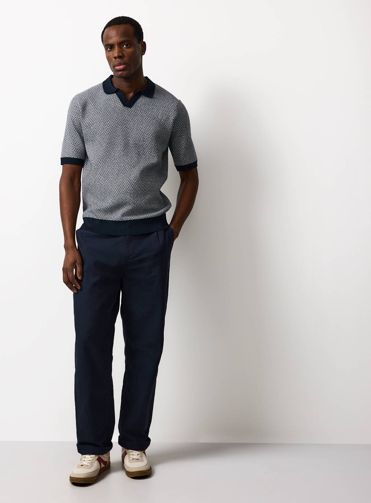 Navy Jacquard Trophy Neck Polo Shirt XXXL - Image 2