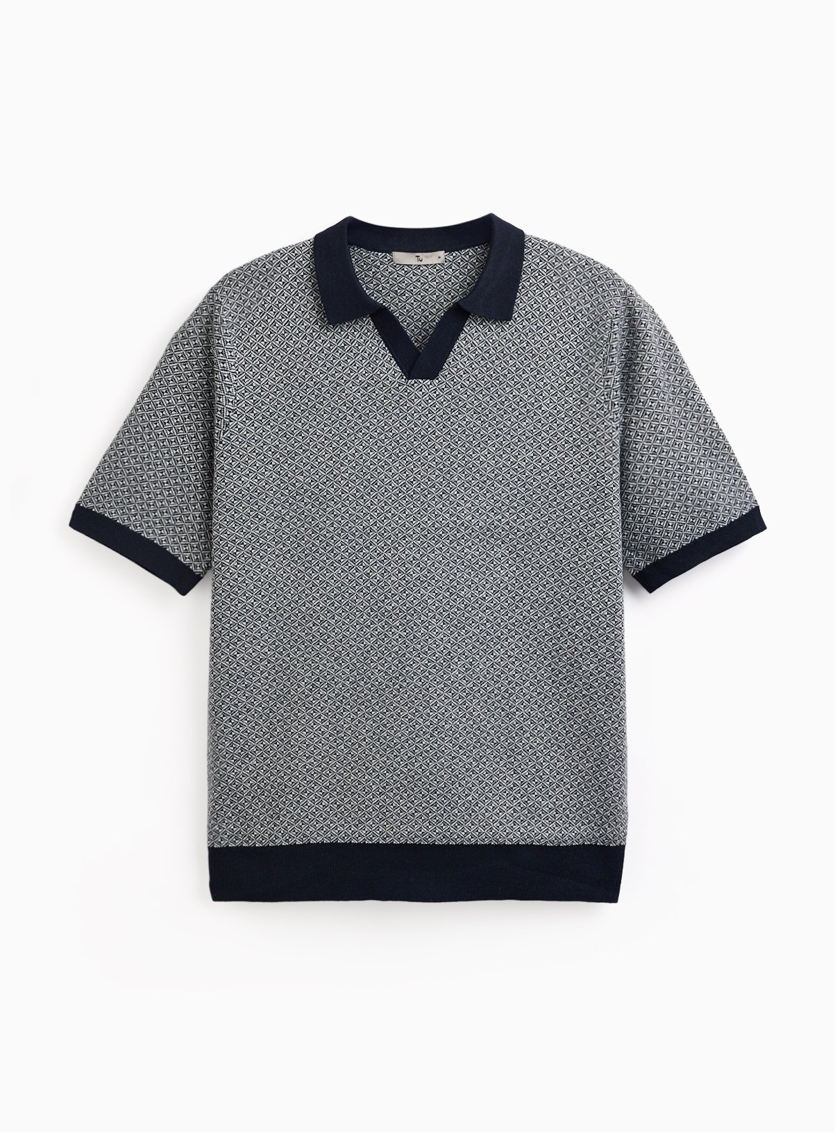 Navy Jacquard Trophy Neck Polo Shirt XXXL - Image 3 thumbnail