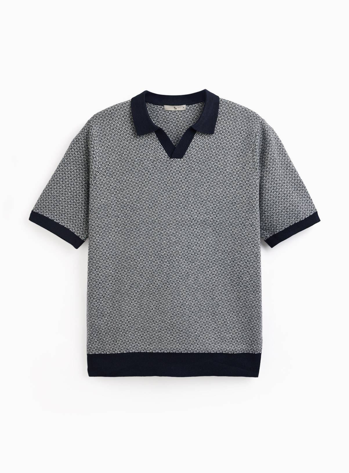 Navy Jacquard Trophy Neck Polo Shirt XXXL - Image 3