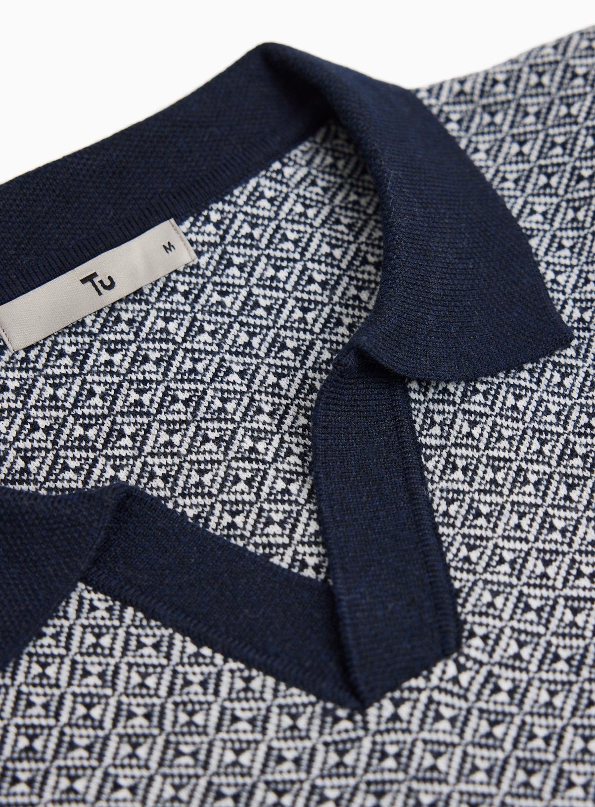 Navy Jacquard Trophy Neck Polo Shirt XXXL - Image 4 thumbnail