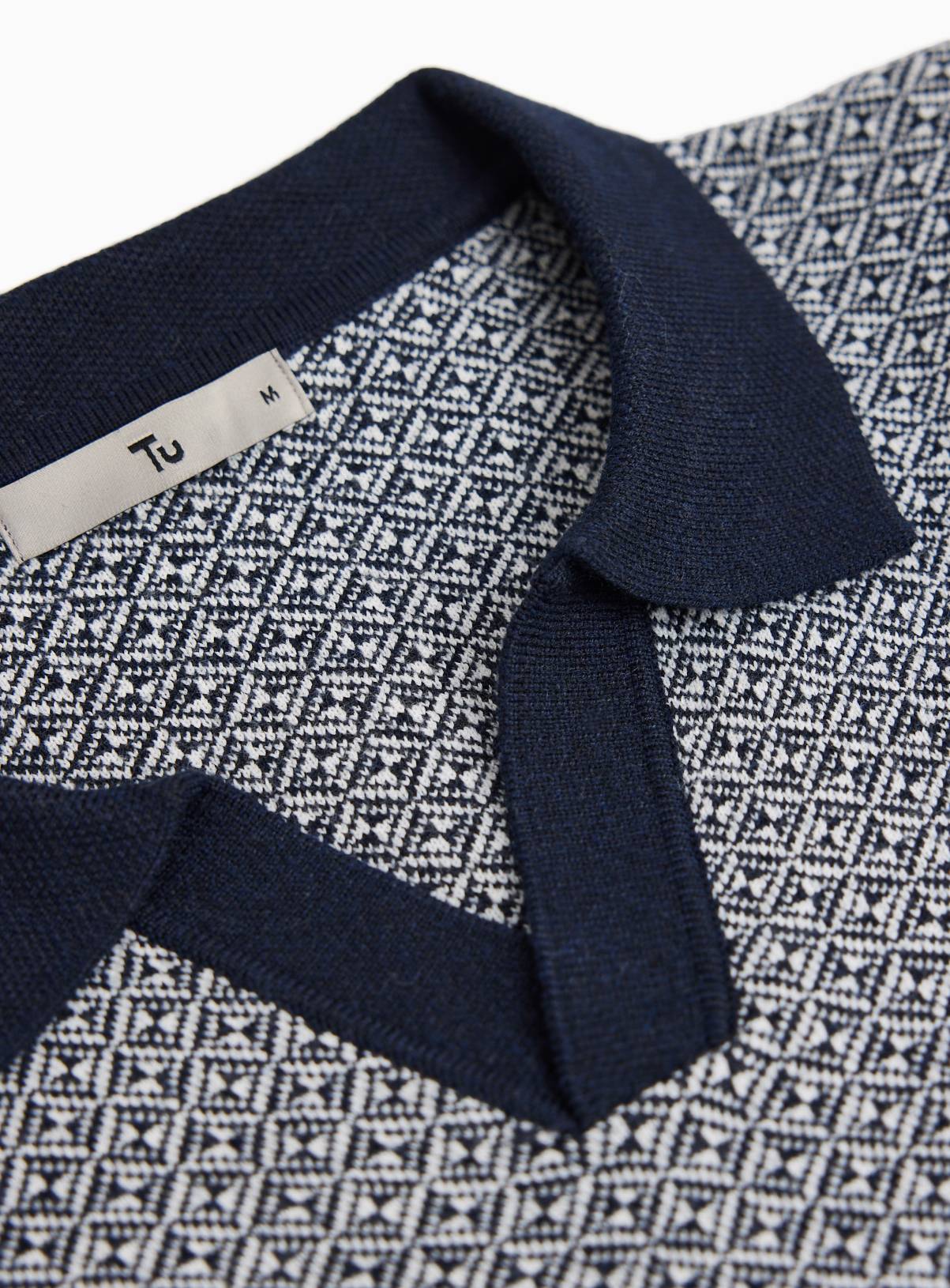 Navy Jacquard Trophy Neck Polo Shirt XXXL - Image 4