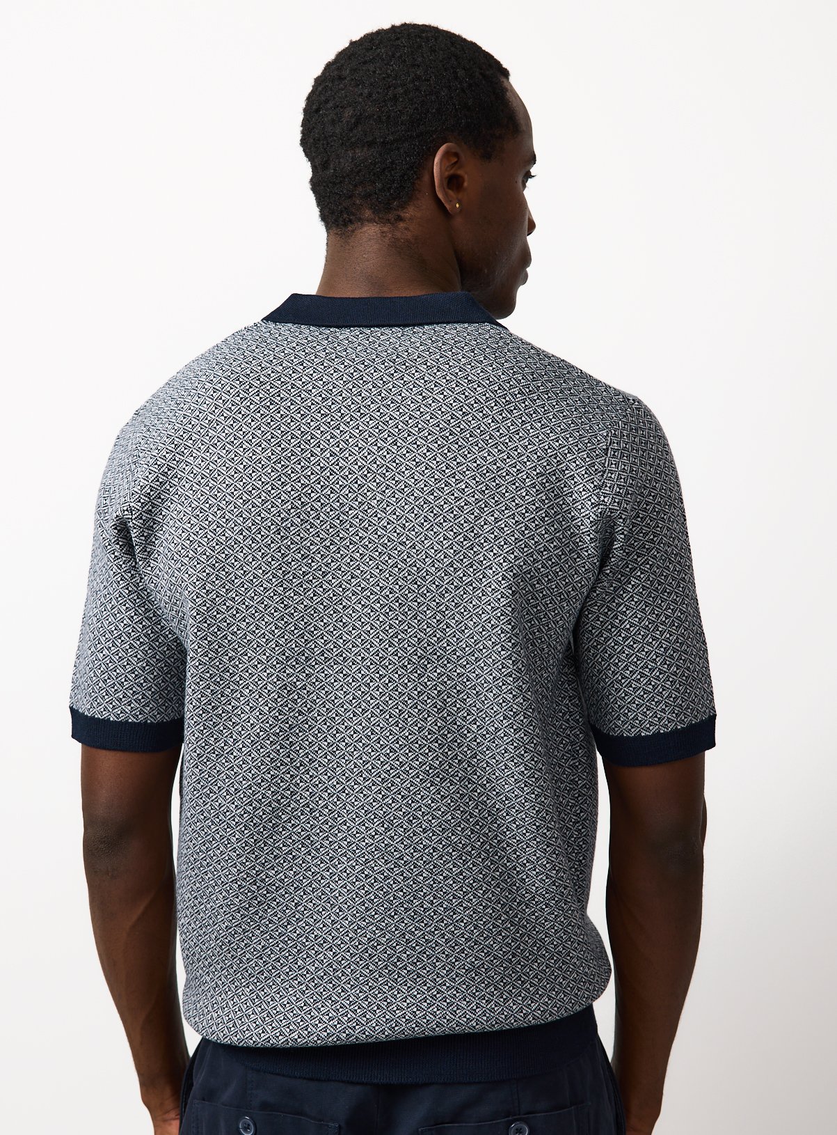 Navy Jacquard Trophy Neck Polo Shirt XXXL - Image 5 thumbnail