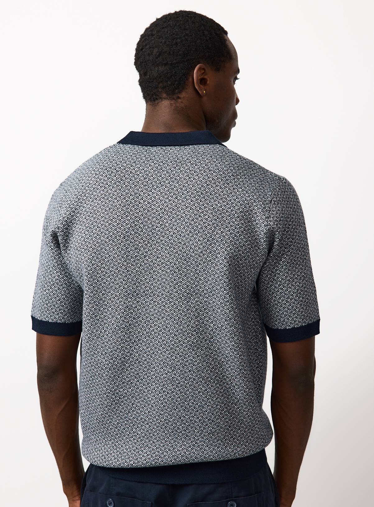 Navy Jacquard Trophy Neck Polo Shirt XXXL - Image 5