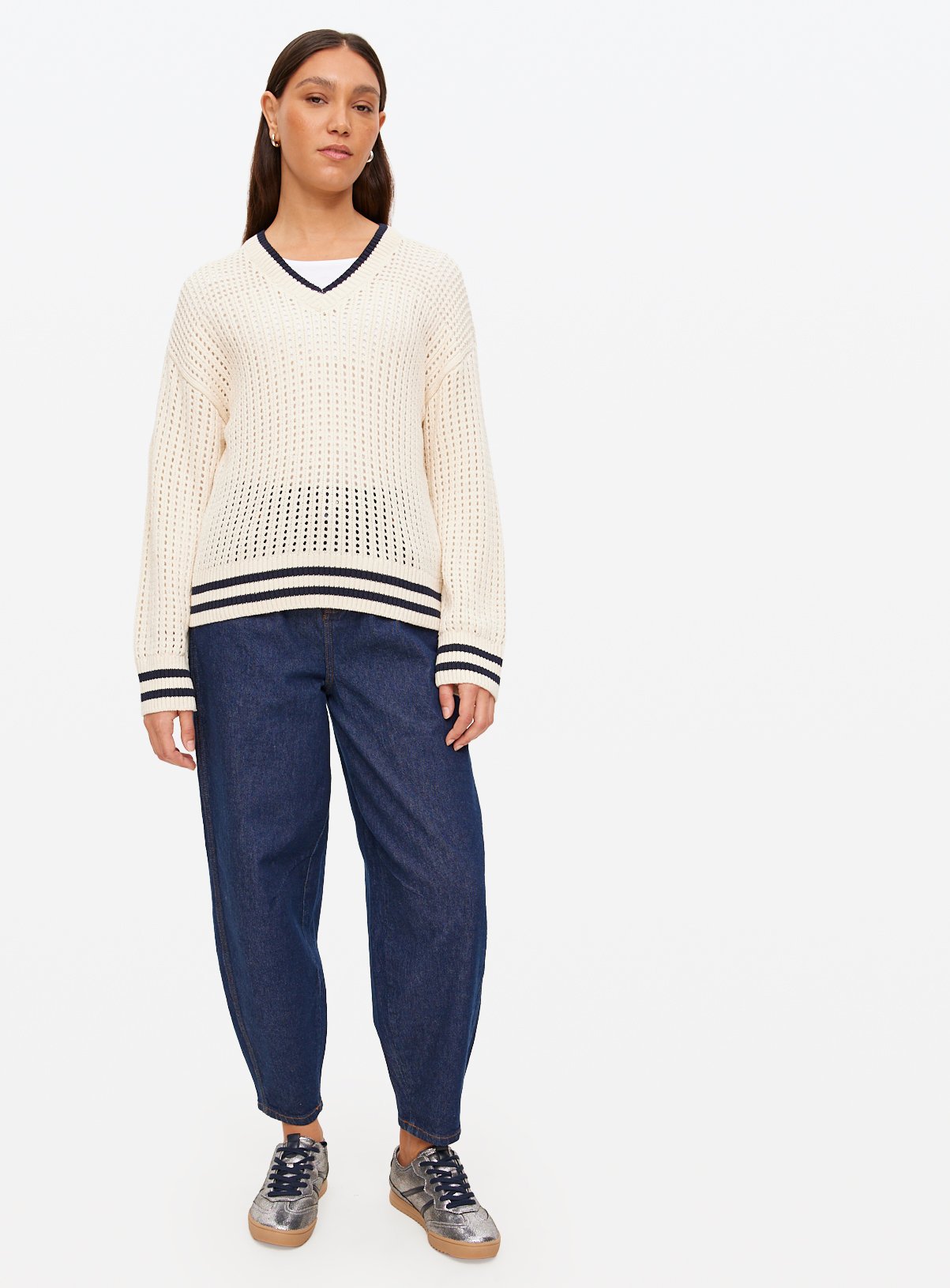 Cream Airtex V Neck Jumper 16 - Image 2 thumbnail