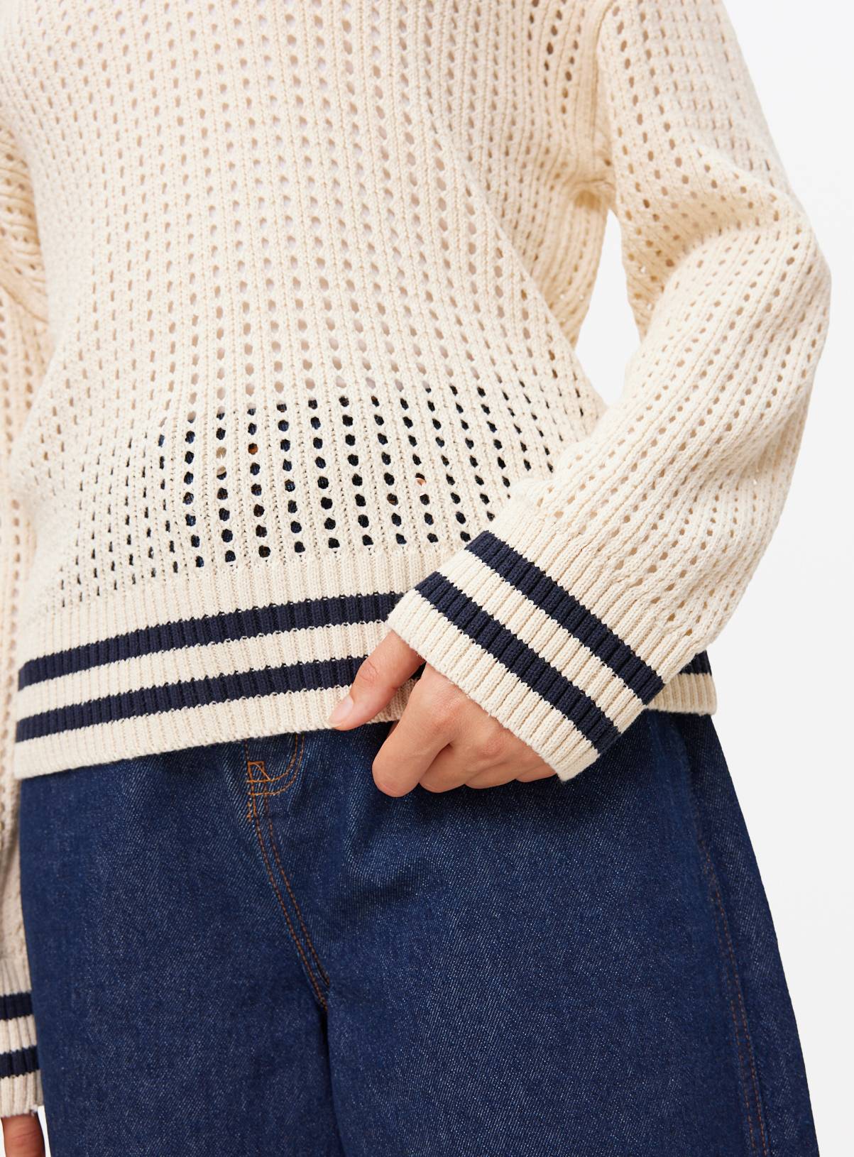 Cream Airtex V Neck Jumper 16 - Image 3