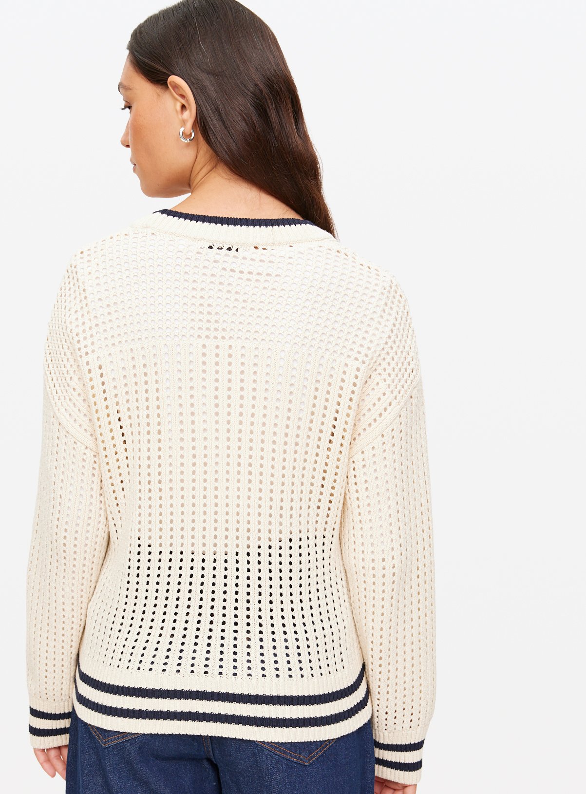 Cream Airtex V Neck Jumper 16 - Image 4 thumbnail