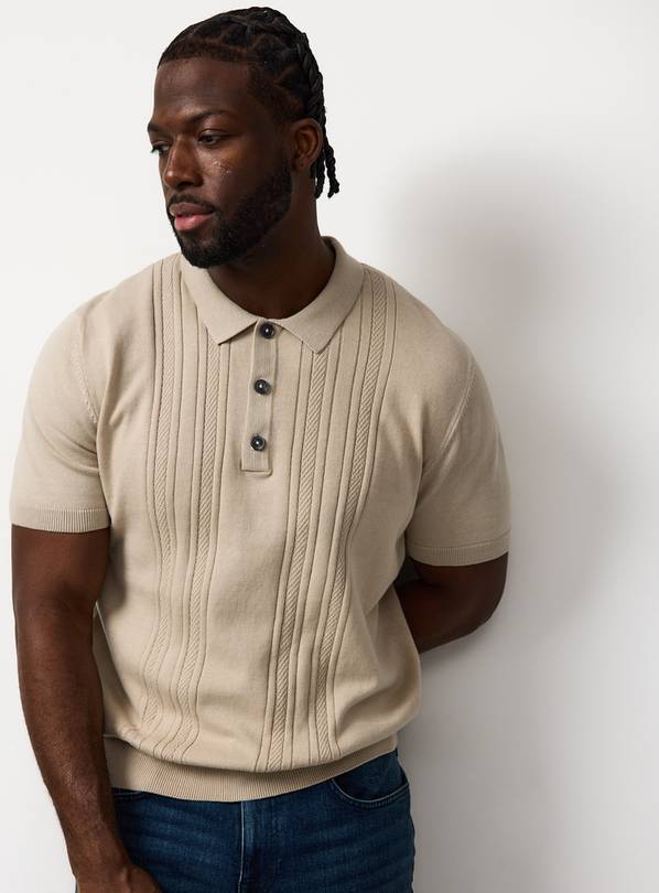 Oatmeal Textured Stripe Polo XXL