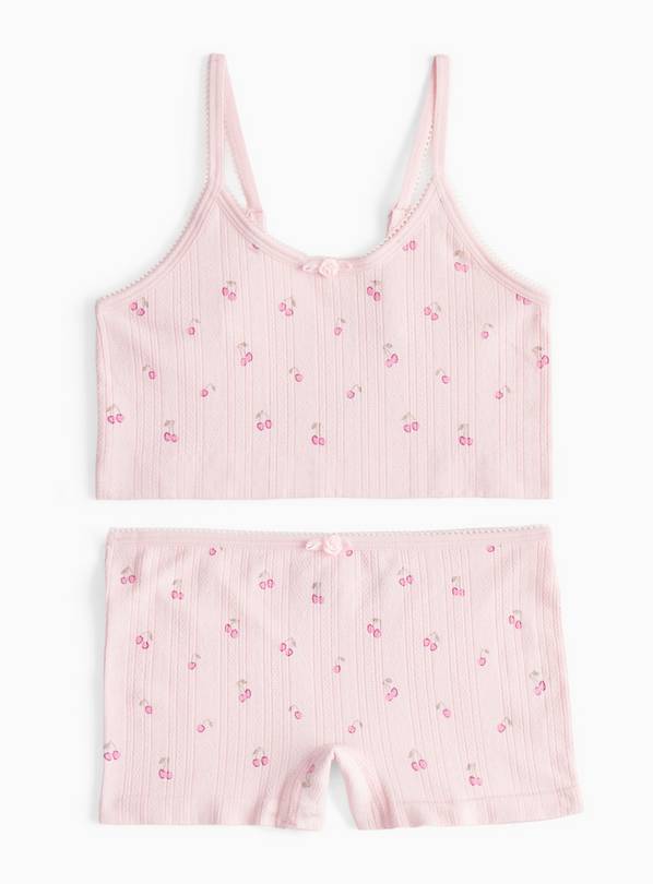 Pink Cherry Pointelle Crop Top & Brief Set 12-14 years