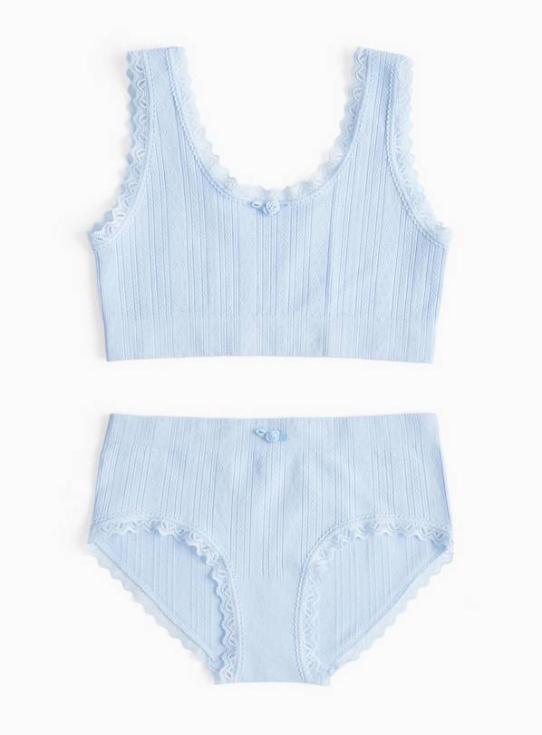 Blue Pointelle Crop Top & Short Brief Set 6-8 years