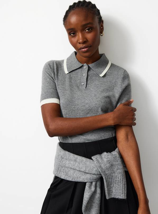 Grey Knitted Two Tone Polo  16