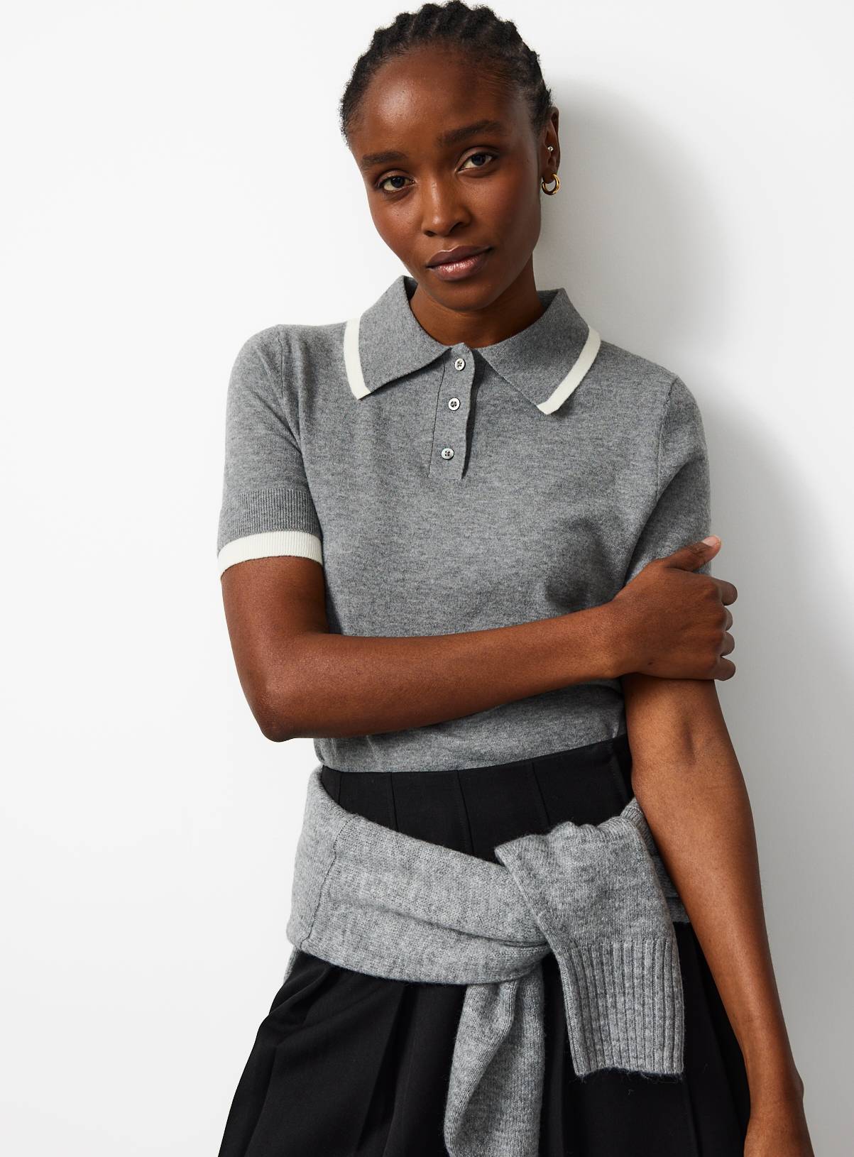 Grey Knitted Two Tone Polo  14 - Image 1