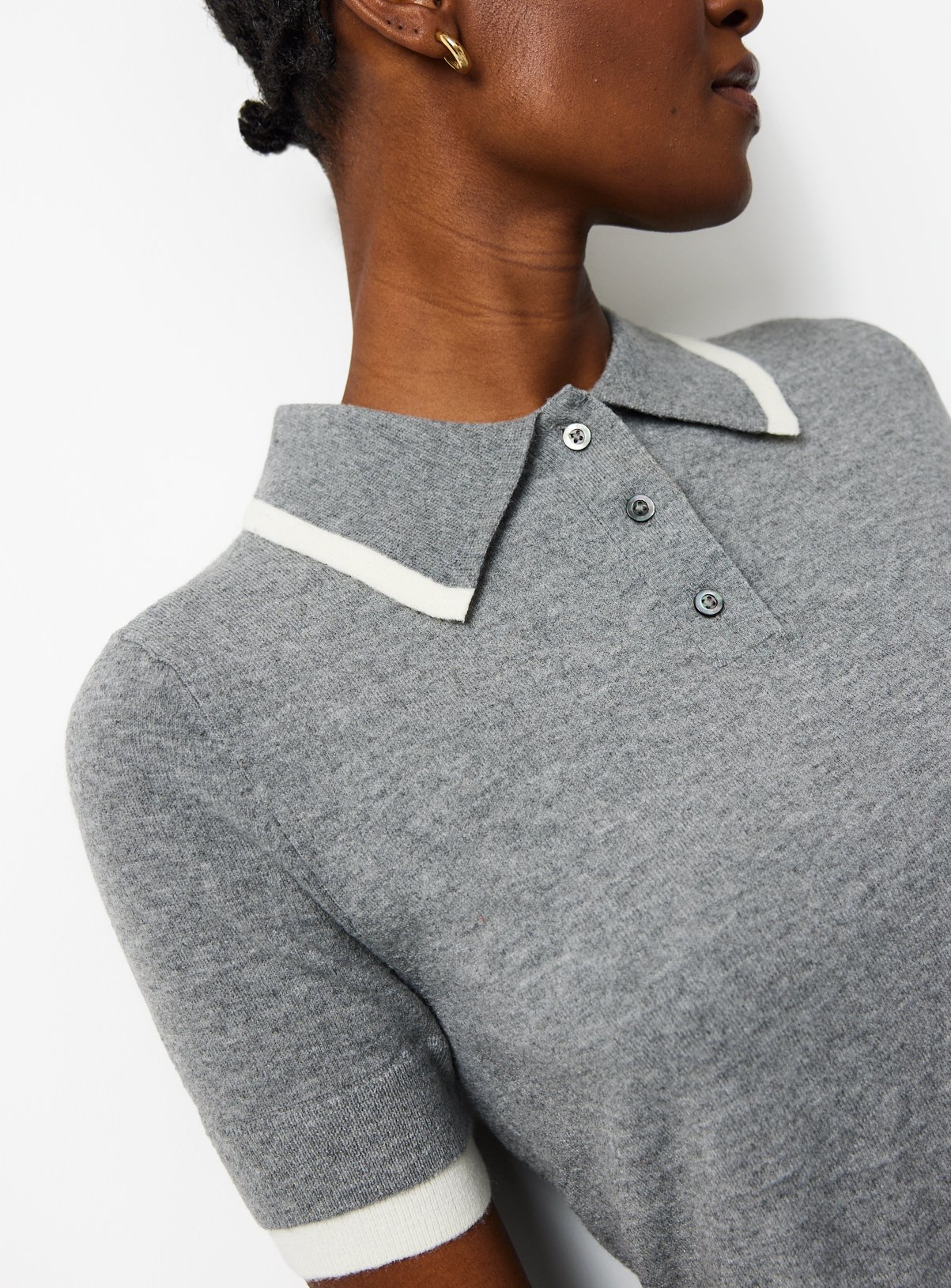Grey Knitted Two Tone Polo  14 - Image 3 thumbnail