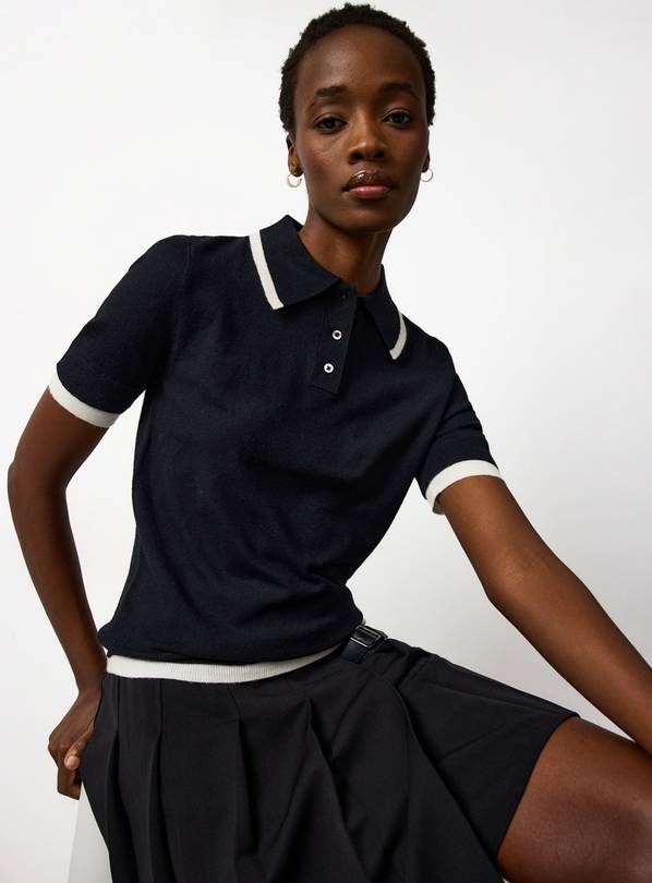 Black Knitted Two Tone Polo  8