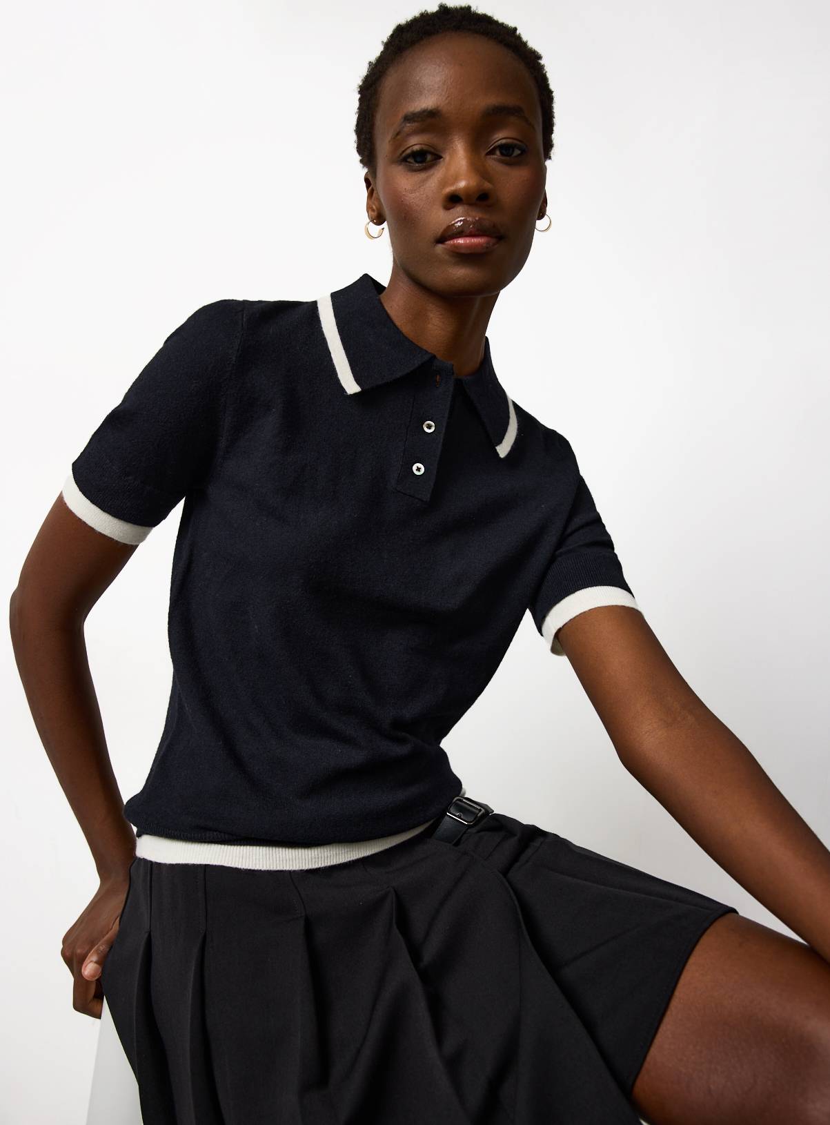 Black Knitted Two Tone Polo  20 - Image 1
