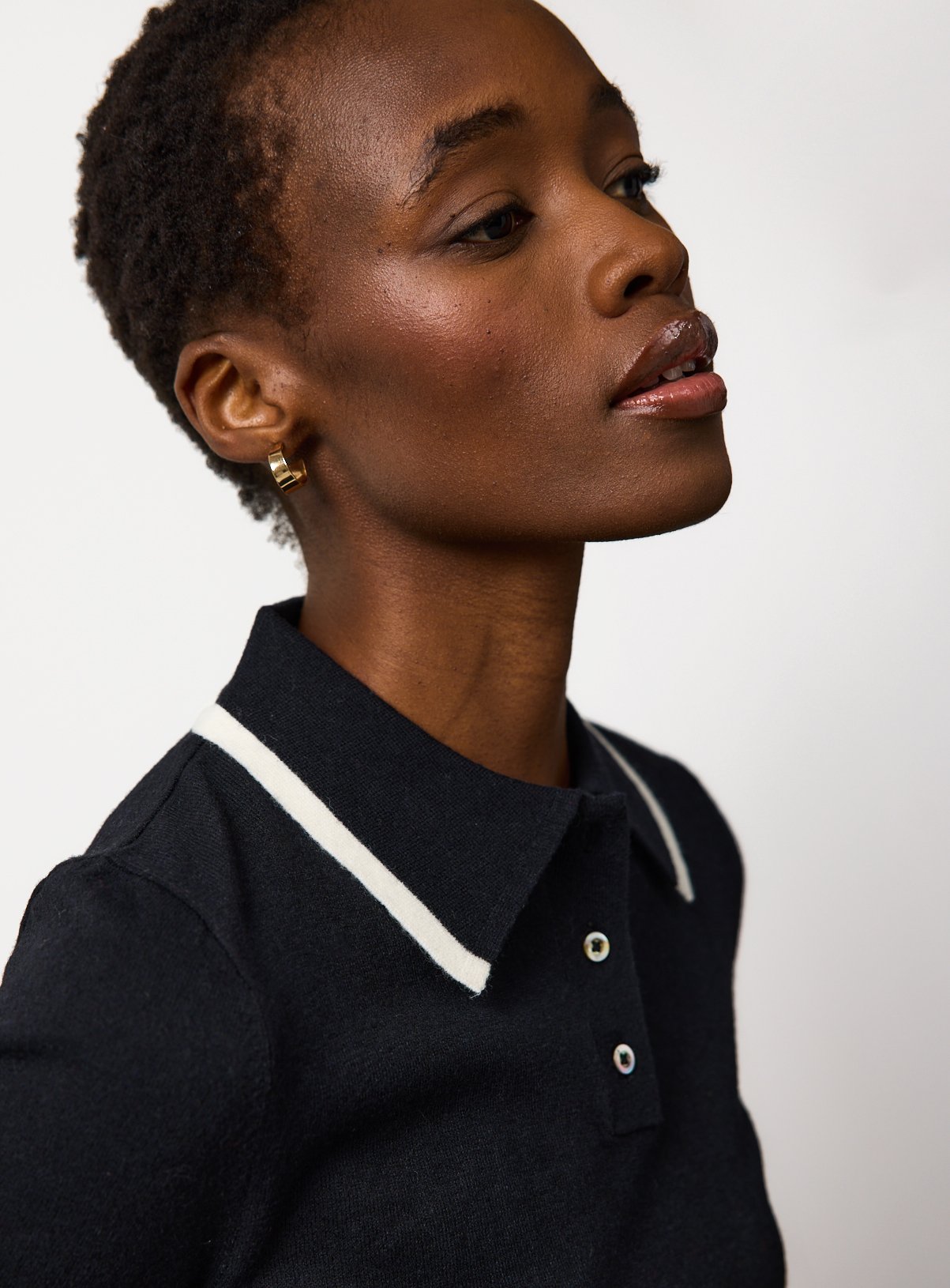 Black Knitted Two Tone Polo  20 - Image 3 thumbnail