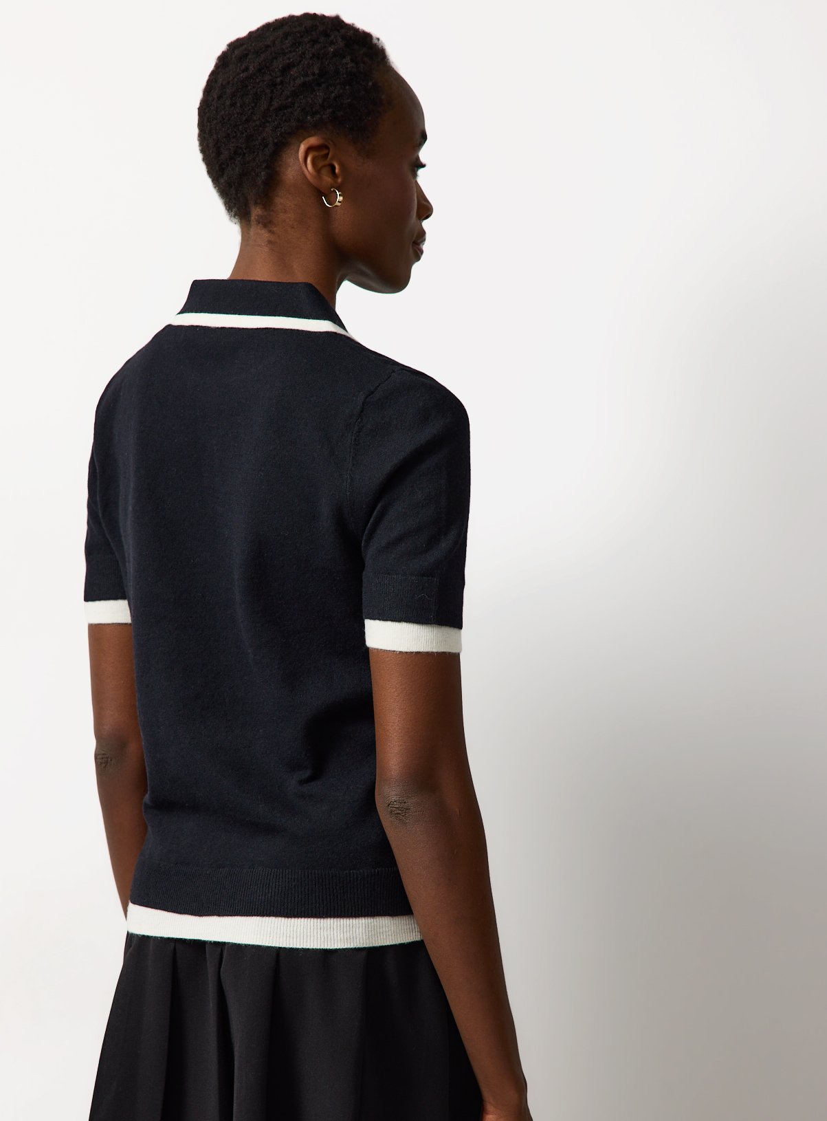 Black Knitted Two Tone Polo  20 - Image 4 thumbnail