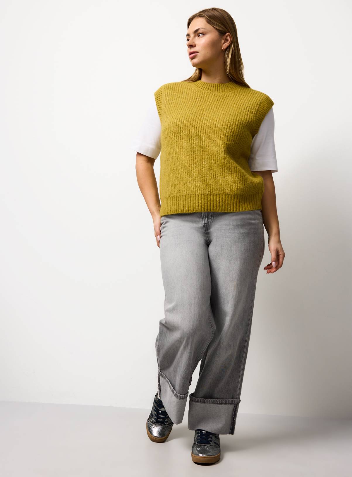Green Ribbed Knitted Tank Top XS - Image 2